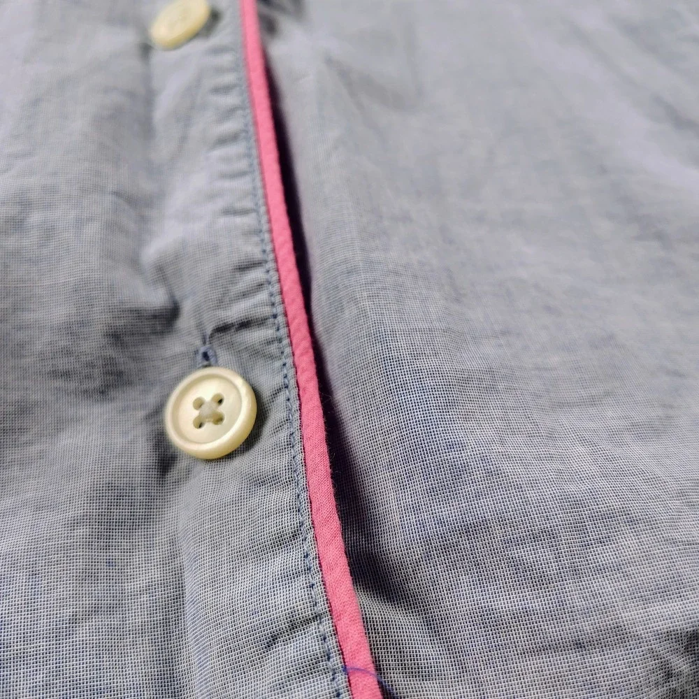 J. Crew‎ Blue Pajama-Style Medium Button-down Top Pink Trim Cotton Collar